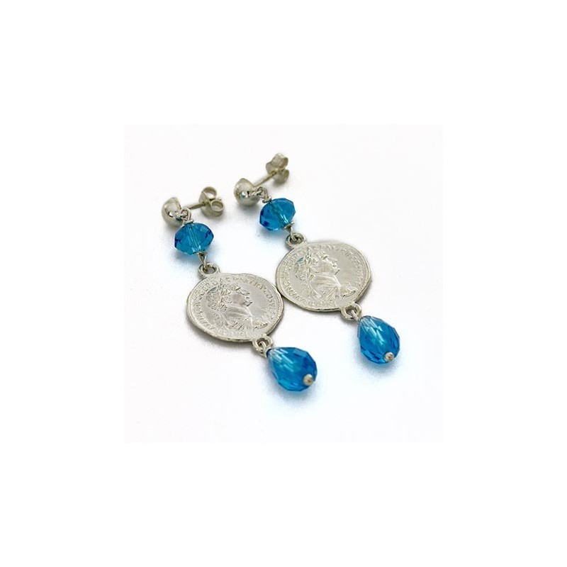 Orecchini moneta e topazio azzurro