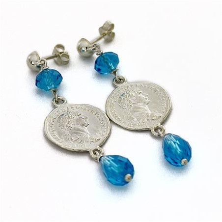 Orecchini moneta e topazio azzurro