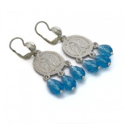 Orecchini moneta e gocce topazio azzurro