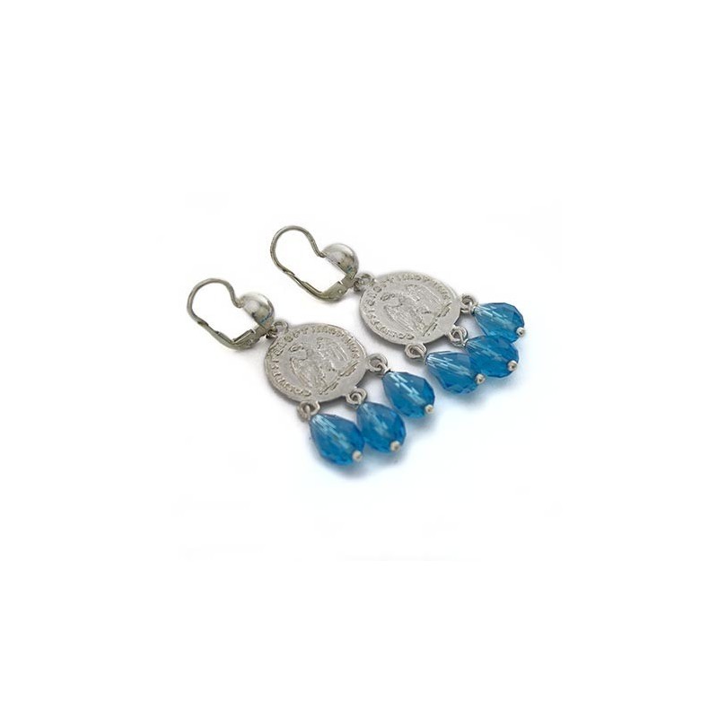 Orecchini moneta e gocce topazio azzurro