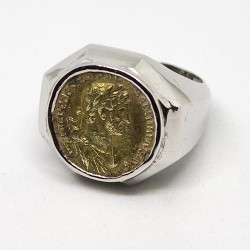 Anello uomo ottagonale con moneta romana