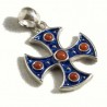 Croce templare con corallo rosso, smalto blu