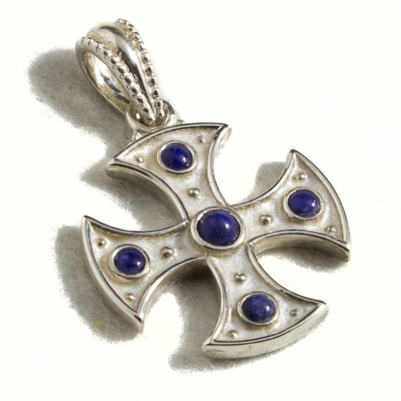 Croce templare smaltata con lapislazzuli