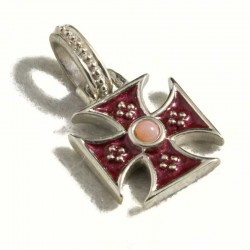 Croce templare con corallo centrale, smalto rosso