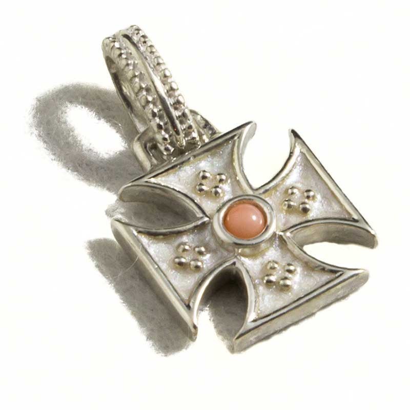 Croce templare corallo centrale e smalto bianco