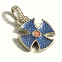 Croce templare piccola, texture, smalto azzurro, corallo