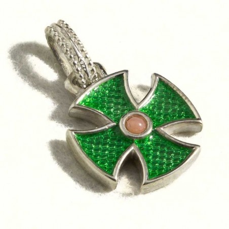 Croce templare con texture, smalto verde, corallo