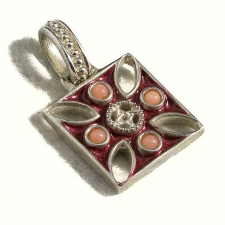 Croce templare quadrata smalto rosso e corallo rosa