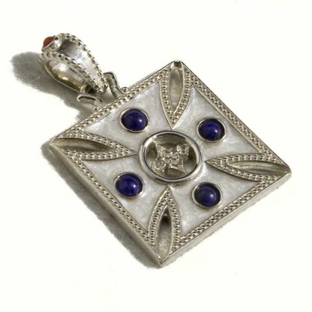 Croce templare quadrata grande, smalto bianco, lapislazzulo