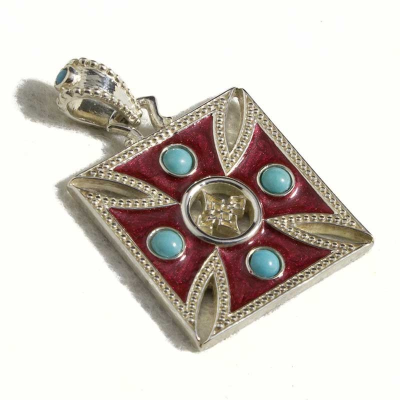 Croce templare quadrata, smalto rosso e turchese