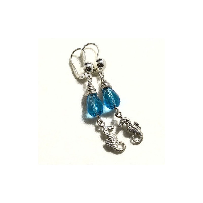 Orecchini topazio azzurro cavallucci marini