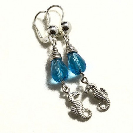 Orecchini topazio azzurro cavallucci marini